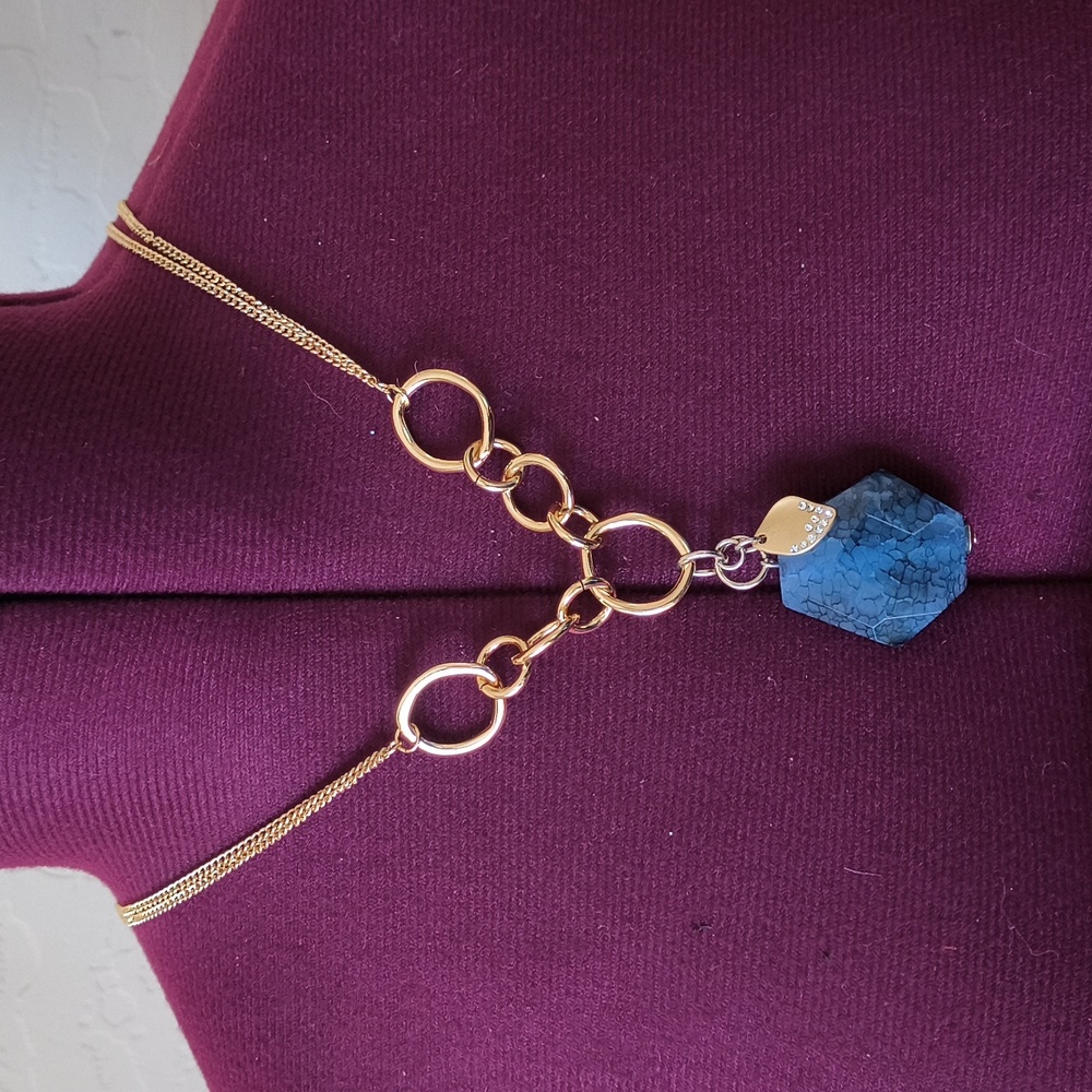 Paloma & Ellie Gold Tone Chain Long Necklace with Blue Stone Pen…